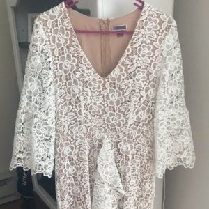 Chelsea28 White Lace Midi Dress with Nude Lining